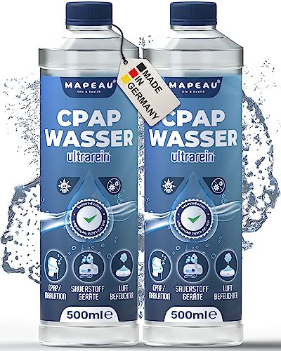 Inhalator Wasser zur Inhalation 2x 500ml CPAP Wasser I Atemgas-Befeuchtung, destilliertes Wasser I Inhalierlösung für Vernebler, Sauerstoffgeräte, Luftbefeuchter (2x 500ml)