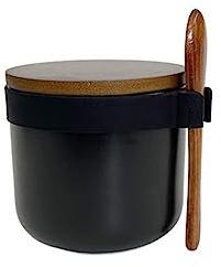 Comeon Ceramic Sugar Spice Container Sugar Bowl with Bamboo Lid and Spoon Porcelain Condiment Jar for Home Kitchen 250ML(8.54OZ) (Matte Black-1P)