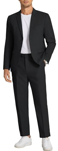 COOFANDY Men's 2 Piece Linen Suits Set Regular Fit Casual Linen Lightweight Suit Summer Beach Wedding,Black,Medium
