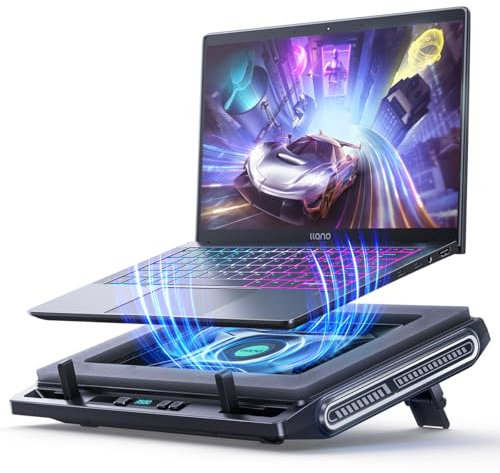 llano Laptop Kühler Cooler für Schnelle Kühlung 13-17.3 Zoll Notebook, Cooling Pad mit Stufenloser Geschwindigkeit 12cm Leistungsstarker Turbo-Lüfter & Dichtungsschaum
