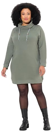 Ulla Popken dam sweatklänning, ståkrage, långärmad, fickklänning, Grågrön, 46-48