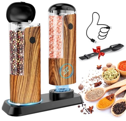 Macina Sale e Pepe Elettrico Professionale: Regolabile Macina Spezie Ricaricabile Macina Pepe Automatica Sale e Pepe Set a Granulometria Macinapepe a Grande Capacità