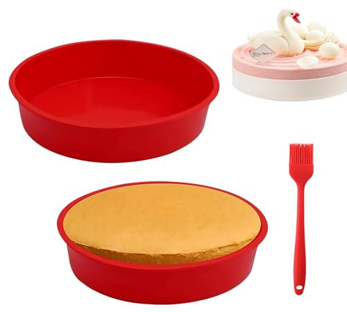 YHSKJCD 2 Stück Silikon Kuchenform Rund, 20cm Rund Schichtkuchen Backform, Antihaft Silikon Tortenform Wiederverwendbare für Schichtkuchen, Käsekuchen, Regenbogenkuchen und Brote