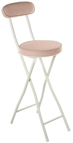 DRW Sgabello alto con schienale pieghevole in metallo e tessuto bianco e beige 42x30x93 cm