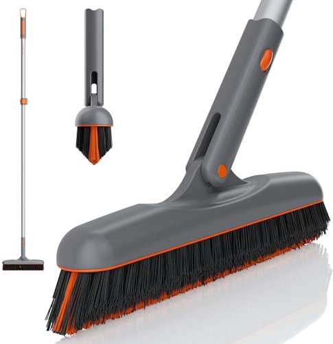 Eazer 53‘’ Grout Brush with Long Handle, 180°Rotation Tile Grout Cleaning Tool, V-Shape Shower Scrubber Cleaner, Stiff Bristle for Cleaning Bathroom Wall, Baseboards, Tile Floors - 2 Head