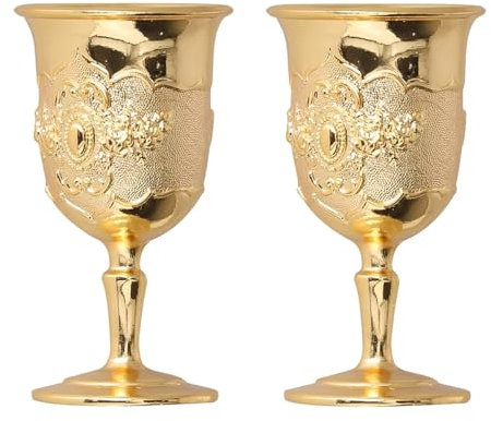 Nicear Lot de 2 verres à calice vintage dorés en relief pour communion, Noël et anniversaire