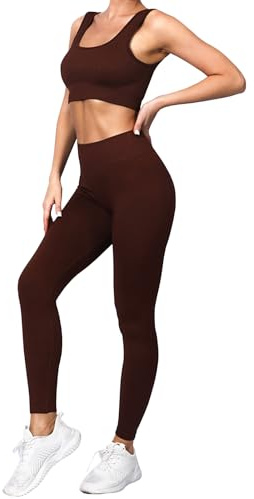 dohomiryo Donna Set di Abbigliamento Yoga Reggiseno Sportivo+Leggings 2 Pezzi Completo Sportivo Palestra Fitness Activewear Marrone scuro S