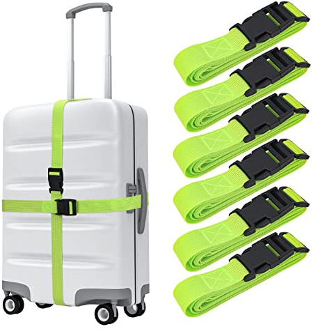 Hiziwimi 6Pcs Green Luggage Straps for Suitcases with Quick-Release Buckle | 6-Pack, Green, Nylon Suitcase Belts, Adjustable, Personalised Case Straps for Suitcases, Travel, Packing, Outdoors