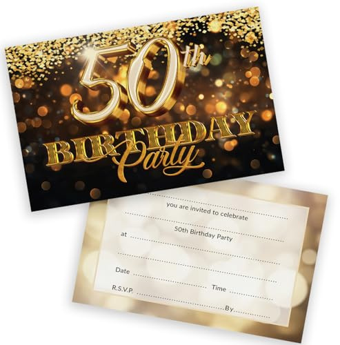 Stuff4 50th Birthday Party Invitations Women and Men, Gold Confetti 20 Pack | Adults Birthday Invitations for Friends Family A6 Bday Party Invites Invitation Cards with Folding Envelopes