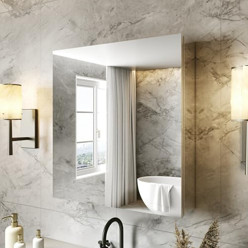 ComfyStyle 24 x 26 in Medicine Cabinet with Mirror and Side Panels, Silver