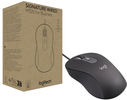 Logitech Signature Wired M520 for Business, Optical Wired Mouse, USB-C Plug-and-Play, Windows/Mac/Chrome/PC/laptops - Graphite