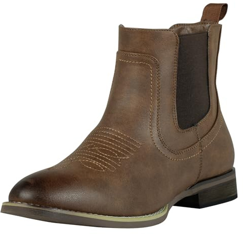 J's.o.l.e Men's Chelsea Boots Ankle Cowboy Boots for Men Western Round Toe Slip on Casual Work Boot Brown