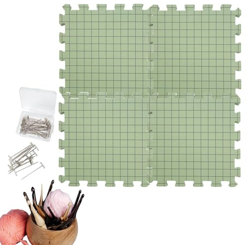 Tapetes De Crochet - Tabla De Tejer De Espuma | Tablero De Bloques De Ganchillo Preciso Con Líneas De Cuadrícula Y Agujas En T, Juego De 9 Piezas Para Proyectos De Manualidades, Tapetes Azules Ligeros