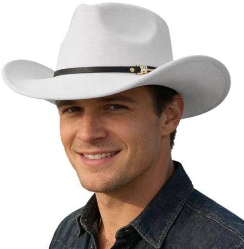 Sombrero de vaquero occidental de ala ancha de estilo ranchero, ideal para aventuras al aire libre, equitación y moda campestre., Blanco-ba, Talla única