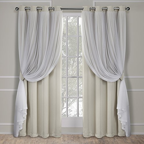 TOWN & COUNTRY LUXE Talia Double Layer Indoor Curtains, Sheer and Room Darkening Blackout, Grommet Top, Energy Efficient, 2-Pack Set, 52x96, Sand