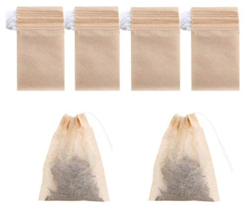 400 Pack Disposable Drawstring Tea Filter Bags Safe & Natural Unbleached Paper Tea Infuser Drawstring Empty Bag for Loose Leaf Tea (7 x 9, Natual Color)
