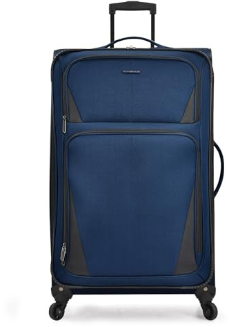 U.S. Traveler Aviron Bay Expandable Softside Luggage with Spinner Wheels, Navy, Large 31-Inch