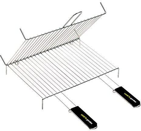 Cook'in garden, GR016, Grille à Pied Double/1 Poignée/60 x 40 cm, Résistante aux flammes et hautes températures, Manche en matière softouch facile à prendre en main, Universel