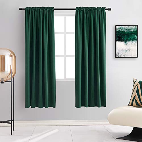 DONREN Blackout Curtains for Bedroom Thermal Insulated Drapes Drawstring Curtains 2 Shawls 52 W x 63 L (132 x 160 cm) Hunter Green