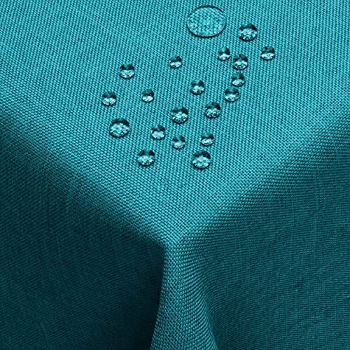 Leinen Optik Tischdecke Tischtuch Tafeldecke Leinendecke Eckig 130 x 160 cm Petrol Türkis Abwaschbar Wasserabweisend Pflegeleicht