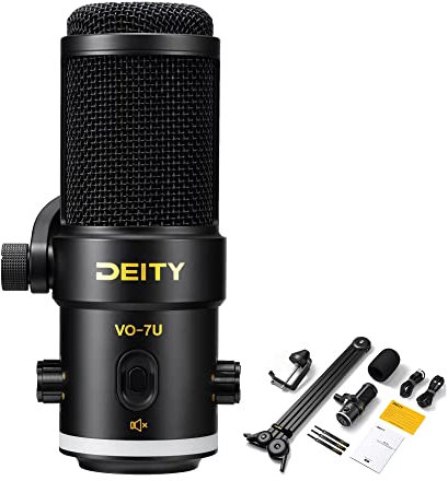 Deity VO-7U Mikrofon: Ganzmetall dynamisches Kondensatormikrofon für Podcasting, Live-Streaming, Gaming mit integrierter 3,5mm Monitor-Schnittstelle (inkl. Mikrofon-Galgenarm)