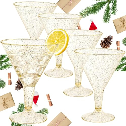Liacere 24 Pack Gold Plastic Martini Glasses - 6.25oz Disposable Cocktail Glasses - Plastic Margarita Glasses Perfect for Wedding & Party & Mother's Day & New Year ＆ Christmas