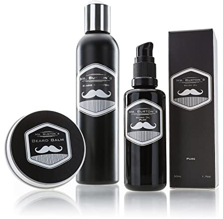 Bartpflege Set Pure - 3 teilig von Mr. Burton´s. Inklusive Bartöl + Balsam + Bartshampoo