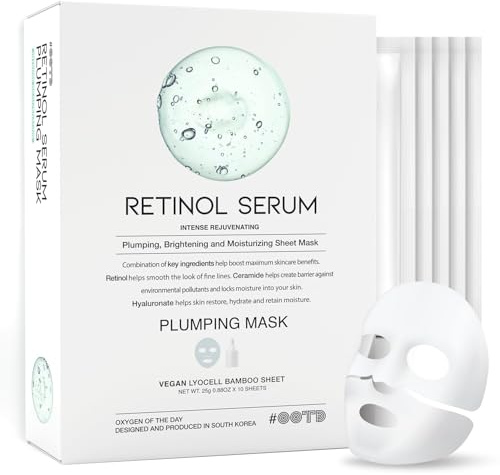 #OOTD Retinol Sheet Mask – Máscara de retinol para renovar y suavizar la piel. Ideal para combatir signos de envejecimiento. Cuidado vegano y de belleza coreana (Paquete de 10)