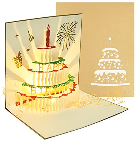 OFFCUP Tarjetas de Felicitación Cumpleaños, Tarjetas Desplegables 3D, Postal cumpleaños con Happy Birthday Caja para Hombres y Mujeres, Familias, Amantes, Amigos y Niños (Música)