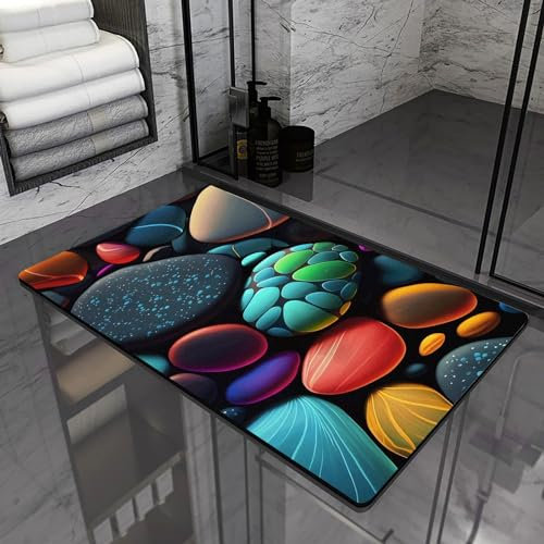 Olnamaro Badematte Stein(3D-Muster) Badematte Rutschfester Badezimmerteppich Absorbierender Badteppich 80x50cm,Schnelltrocknende Badematte,Garnieren Sie die Stimmung (Rot, 80x50CM)