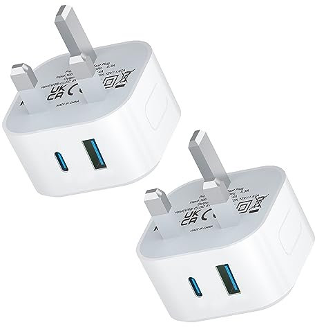 USB C Plug i Phone Fast Charge, 2PACK Type C Plug USBC Charger UK Fast Charging Compatible with iPhone 17/17 Air/17 Pro Max/16e/16/16 Pro/15/14/13/12/11/X/XR/XS/8/7/6/5/SE/iPad Pro