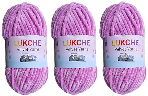 Lukche Weiches Samtgarn, Chenille-Garn zum Häkeln, super sperrig, 100 g (132 Yds) Baby-Deckengarn zum Stricken, Amigurumi-Garn, ausgefallenes Garn zum Häkeln und Weben, Basteln (Orchidee, 3 Knäuel)