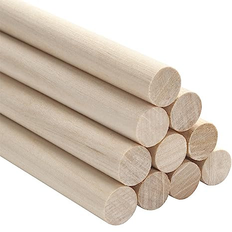 10 Stück Natürliche Rundstab Holz Holzstäbchen Holzdübel zum Basteln, 1.2 cm x 30 cm runde Makramee-Holzstäbe zum Basteln, unlackierte Hartholzstäbe für Kunst und Laterne, Bastelartikel