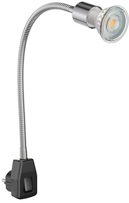 ledscom.de Lampada a zoccolo LESCH a collo d'oca, cromo/nero, incl. GU10 LED (bianco caldo, 7,6W, 1103lm, 33°)