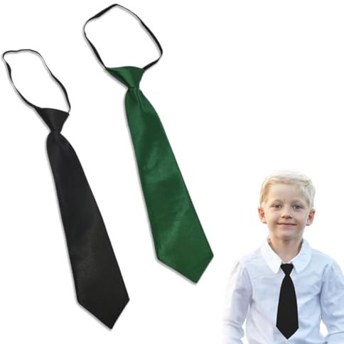 LAKJUOZ 2 Pièces Cravate Noire Pour Garçons à Pince Couleur Unie Uniforme Réglable Pour L'Obtention du Diplôme de Mariage Afficher Vert Encre