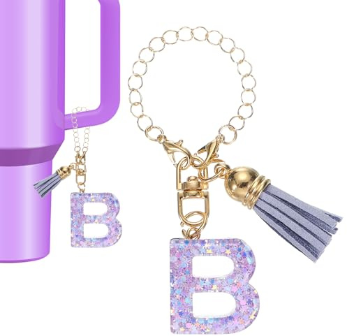 PATIKIL Bokstavsberlock tillbehör för Stanley Tumbler Cup, bokstav B nyckelring handtag berlock söt initial bokstav med tofs för kvinnor tumbler kopphandtag, lila, En storlek