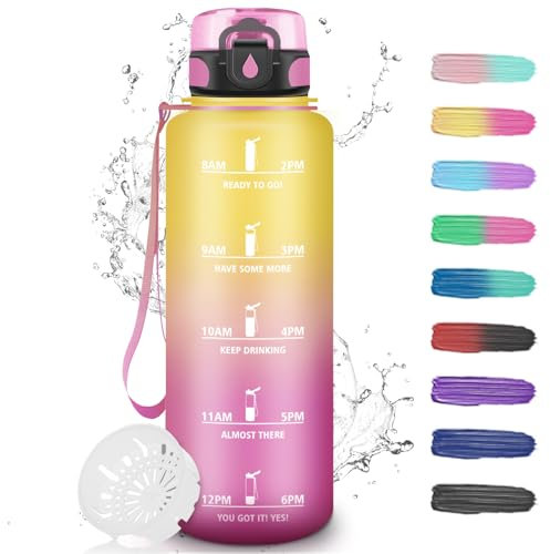 Borraccia 1,5 Litri, Borraccie Palestra Senza Perdite, Borraccia Filtrante per Adulti, Facile da Trasportare, Borracce Sportiva con Slogan Motivazionale, per Sport, Palestra, Ciclismo, Yoga, Outdoor