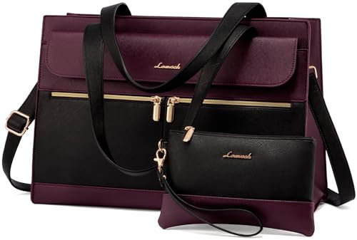 LOVEVOOK Laptoptasche Damen 17,3 Zoll, Elegant Handtasche Arbeitstasche Groß Shopper Business Tasche Aktentasche Lehrertasche, PU Leder Tote Bag Schultasche Notebooktasche für Büro Uni, Violett