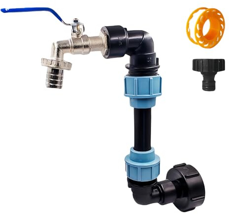 LEKEFETO IBC - Rubinetto a collo di cigno da 3/4, adattatore IBC con rubinetto a collo di cigno, collo di cigno IBC, rubinetto di intercettazione S60 x 6, accessorio per serbatoio IBC per acqua