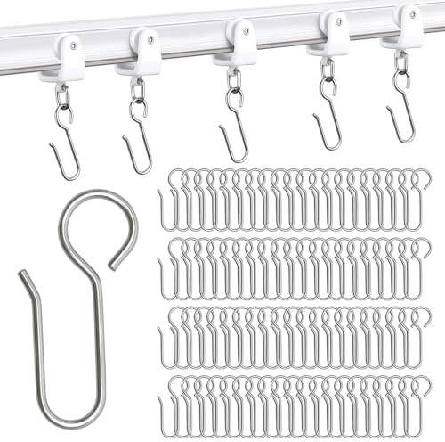 80 Pcs Metal Curtain Hooks Silver, S Shaped Curtain Hooks, Curtaines Track Hook for Heavy Curtains, Ceiling and Drape Track