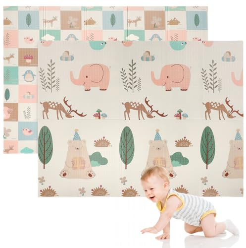Tappeto da gioco pieghevole per bambini, 180x150x1 cm Tappeto da gattonare portatile con borsa per il trasporto, senza BPA, antiscivolo Tappeto da pavimento per bambini per interni ed esterni