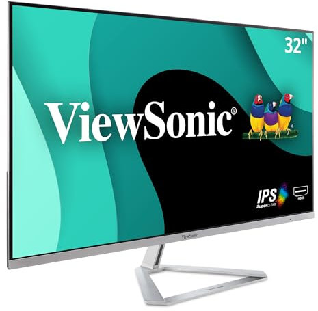 ViewSonic VX3276-MHD-2 32 Inch IPS Full HD Monitor with VGA, HDMI, DisplayPort, Eye Care for Work and Entertainment at Home, Silver