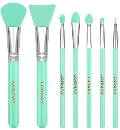 LORMAY 7-Piece Silicone Brush Set for UV Resin Crafts and Makeup, Green