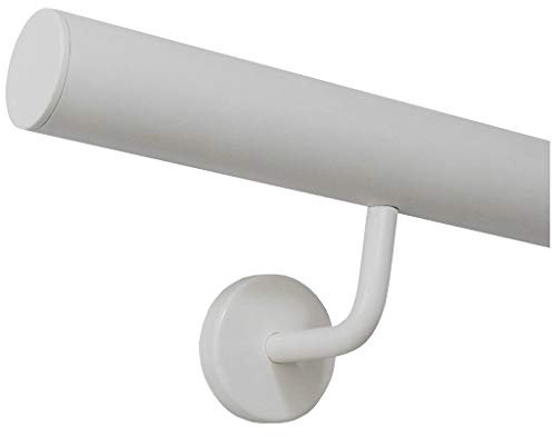 TIBU Handlauf Edelstahl weiß pulverbeschichtet 42,4 mm Geländer innen außen wetterfest, Länge 110 cm mit 2 Halter Enden gerade Kappe