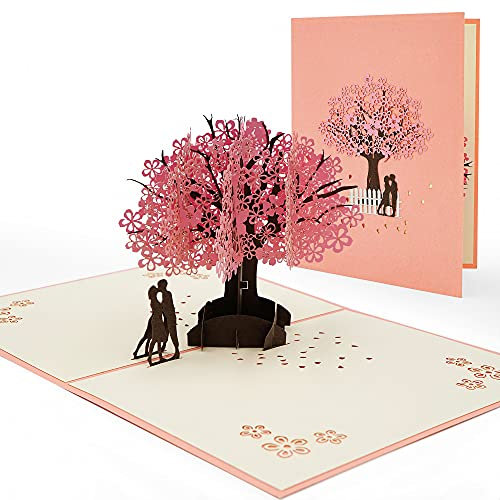 AIBAOBAO Hochzeitskarte Pop Up Kirschblüte, 3D Karte Hochzeit, Glückwunschkarte Hochzeit, Valentinskarte für sie ihn, Gutschein Geschenk für Hochzeitstag, Hochzeitsgeschenk Einladungen Grüße