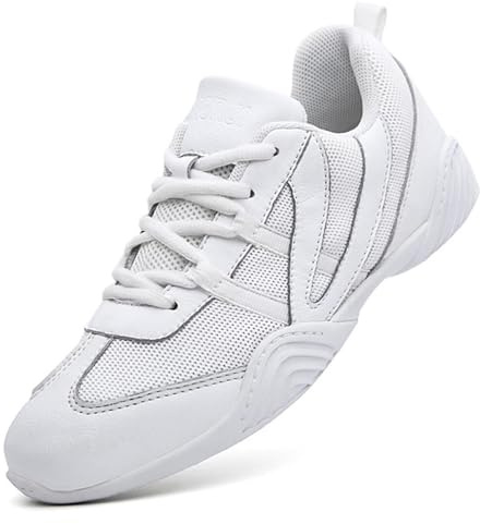 WUIWUIYU Women's Girls' Lace-Up Athlete Training Cheerleading Sneakers Dance Shoes Size 5 UK White