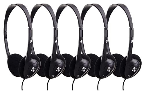 Pronomic KH-10BK Kopfhörer 5X Set - Ideal für TV und Silent Guide-Systeme - Verstellbarer Kopfbügel - Hoher Inkl. Klinkenadapter - Geringes Gewicht (nur 50 g) - Schwarz