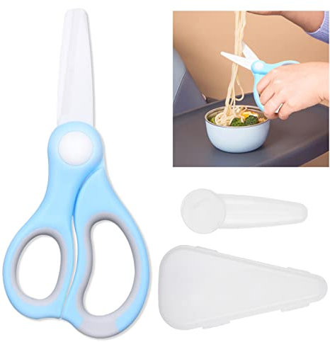 Kare & Kind Keramik Babynahrungs-Schere - Blau – Mit Staubschutz & Aufbewahrungsetui – Einfaches Schneiden von Babynahrung, Gemüse, Obst, Fleisch & Nudeln – Sicher & Tragbar