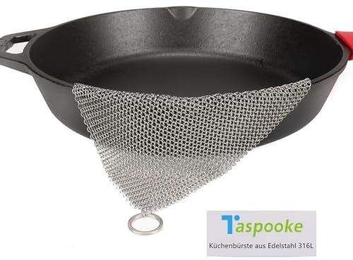 Pulitore in Ghisa, Raschietto a Maglia Fine in Acciaio Inossidabile 316L, Pulitore in Cotta di Maglia da 3,8 mm Aggiornato per Contenitore in Vetro per Padelle in Ghisa per Forno Olandese (12 x 12)