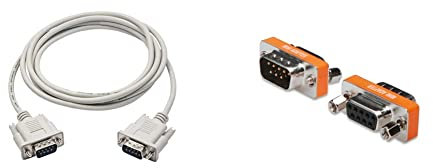 Akyga AK-CO-03 RS-232 Kabel DB9 D-Sub 9 Polig Adapter Stecker auf Stecker 2 m & DIGITUS D-Sub 9 Null-Modem Adapter - 9-Pin Kupplung - Stecker zu Buchse - Gender-Changer - Metallgehäuse